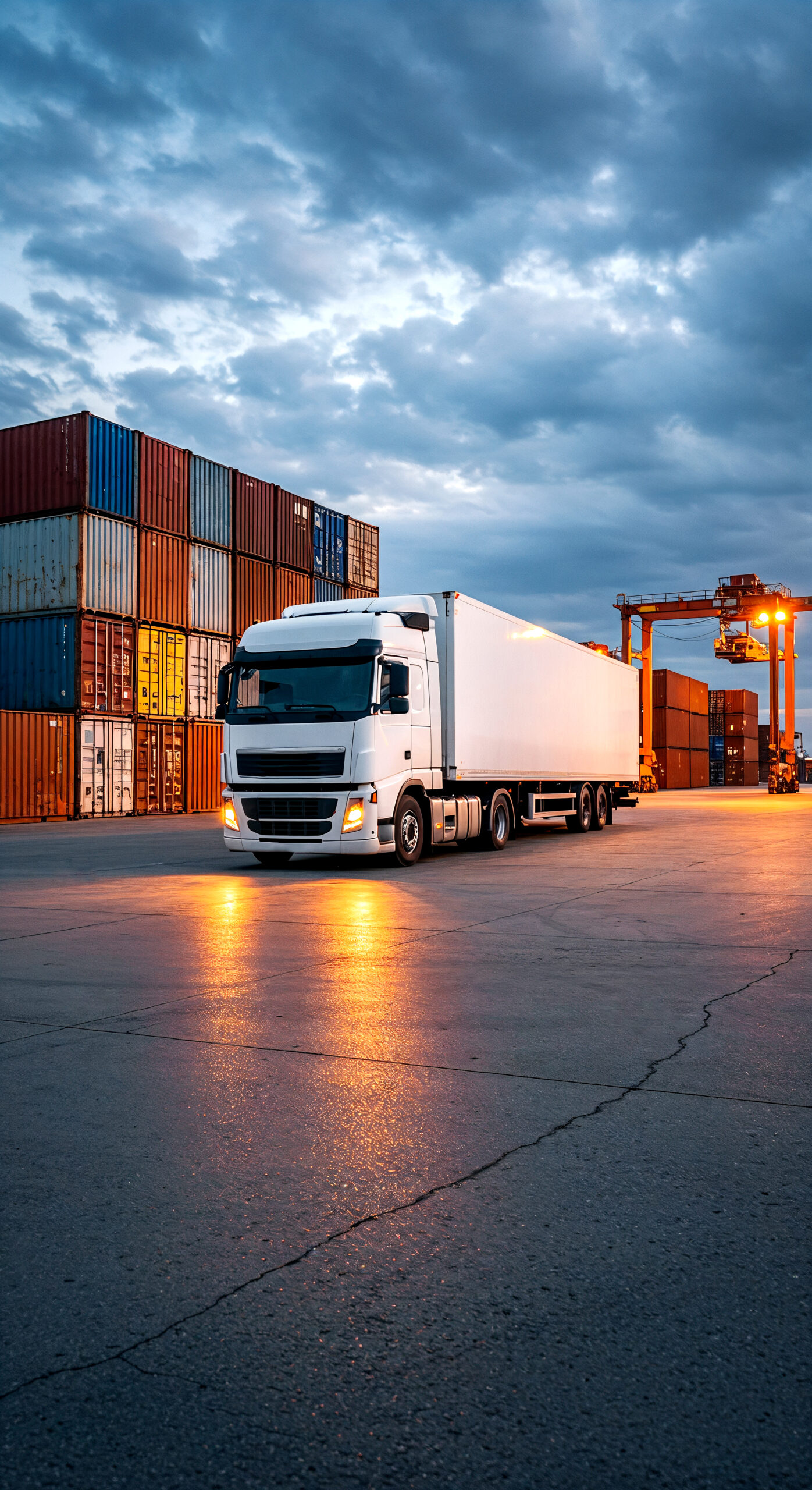 Home white semi trailer truck port